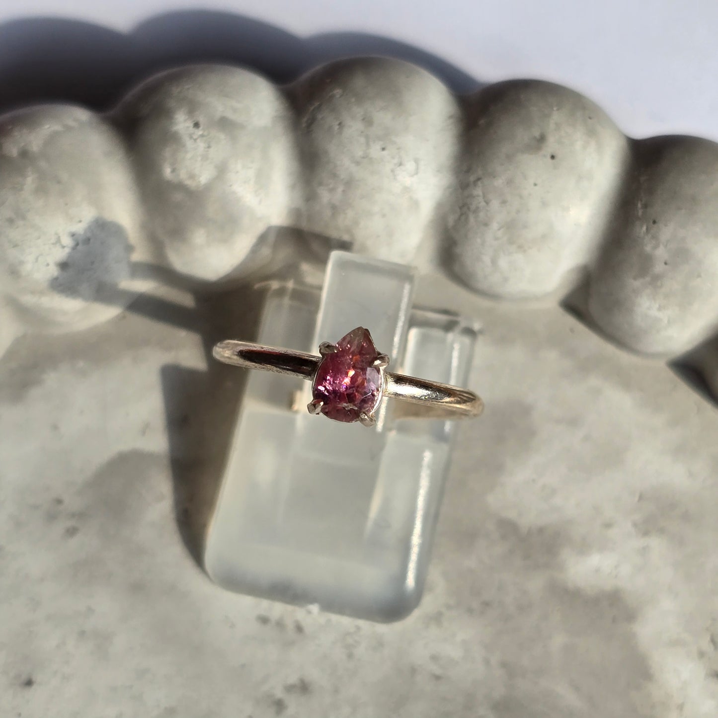 Pink Tourmaline - Silver Teardrop Ring