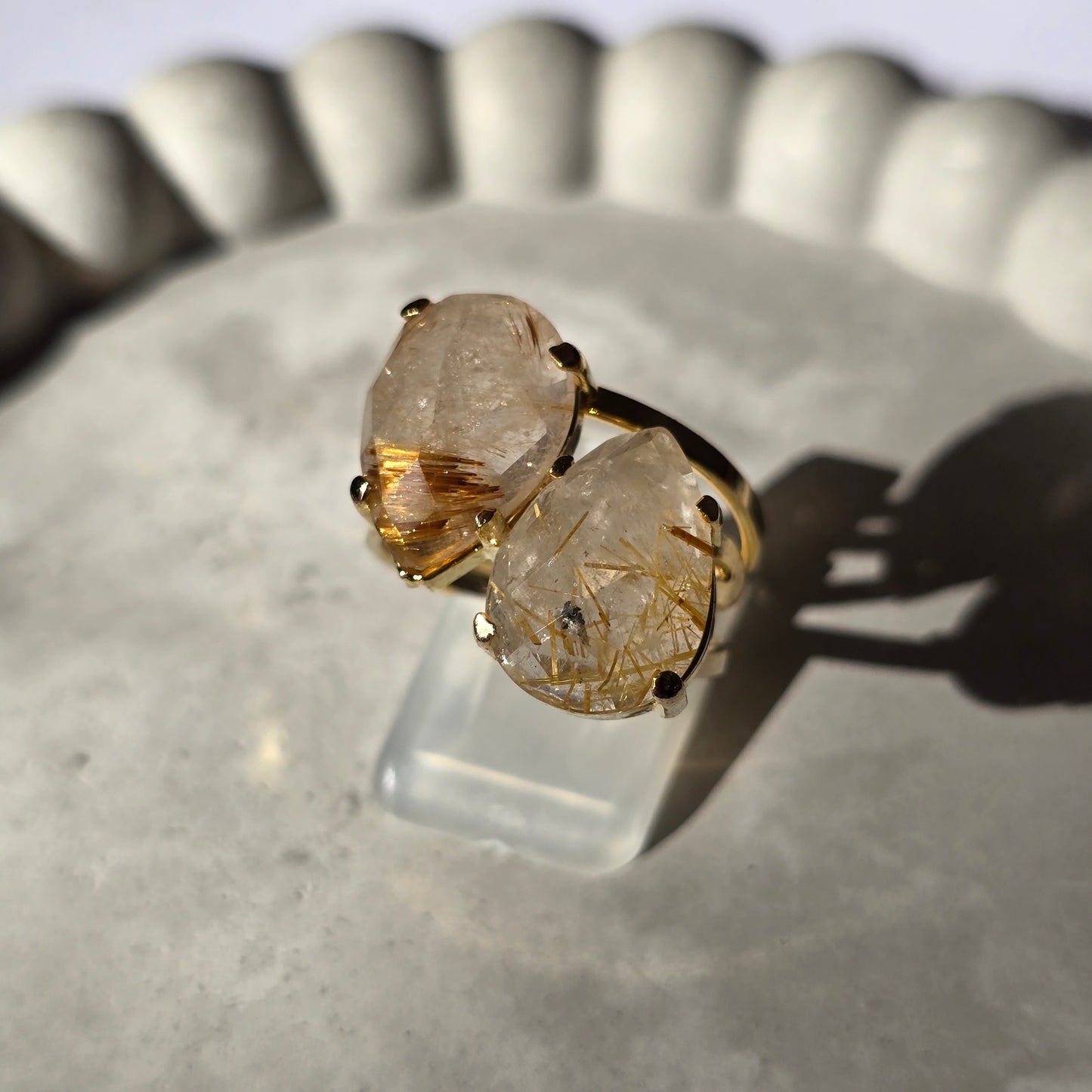 Golden Rutiles - Teardrop Duo Ring