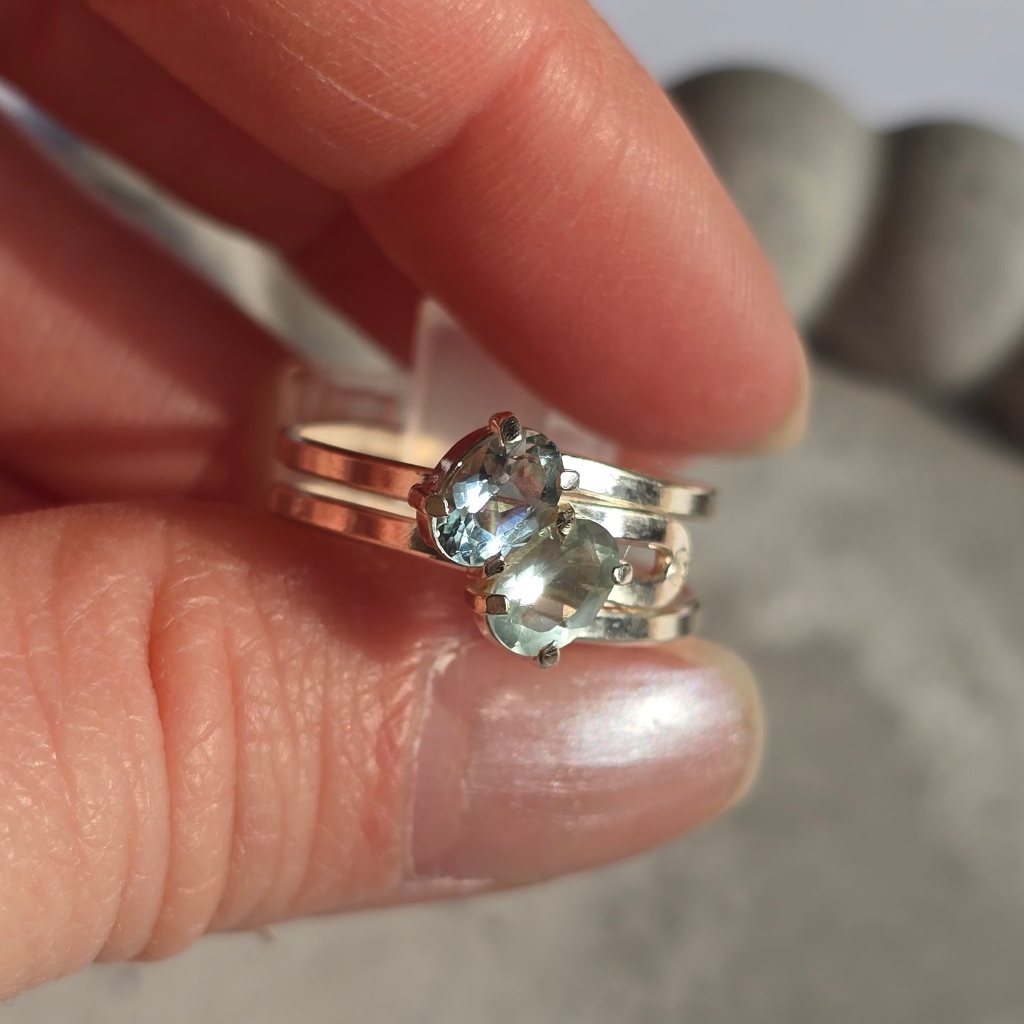 Aquamarine - Duo Silver Ring