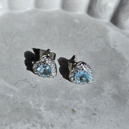 Aquamarine with Zircon - Silver 925 Earrings
