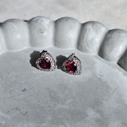 Garnet With Zircon - Silver Earrings