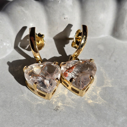 Copper-Bearing Quartz - Faceted Heart Earrings
