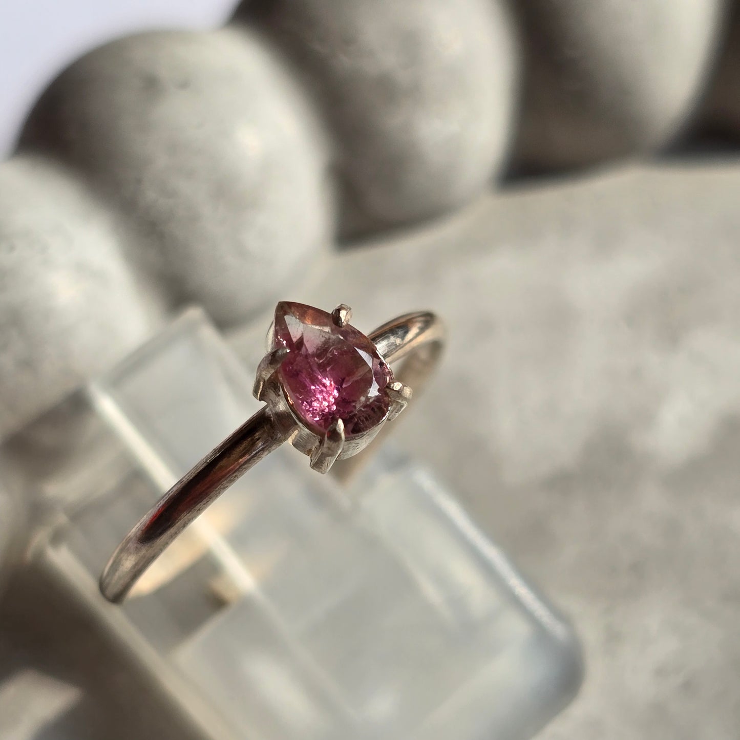 Pink Tourmaline - Silver Teardrop Ring