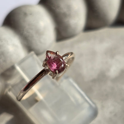 Pink Tourmaline - Silver Teardrop Ring