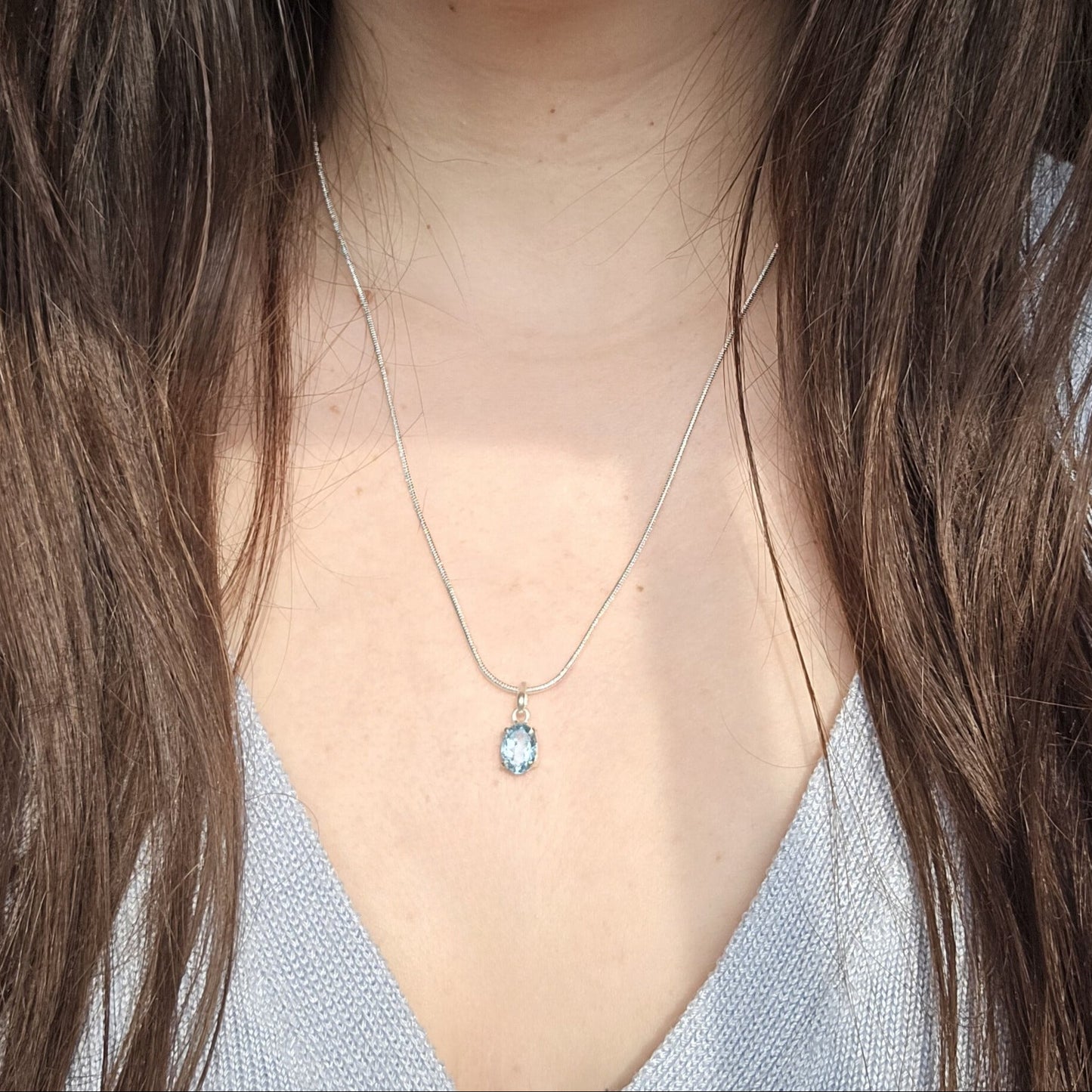 Aquamarine - Mini Oval Silver