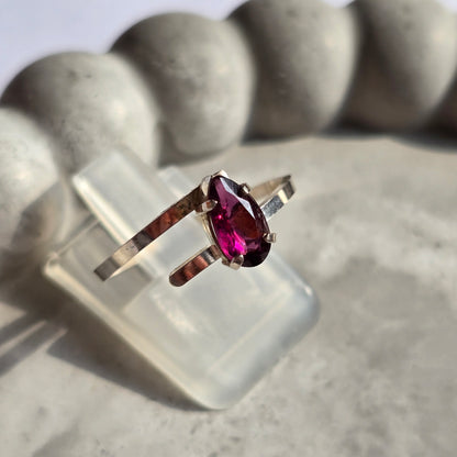 Garnet - Teardrop Silver Ring