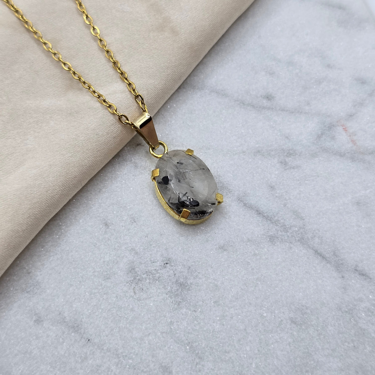 Tourmaline Inclusion - Brushed Oval Chain