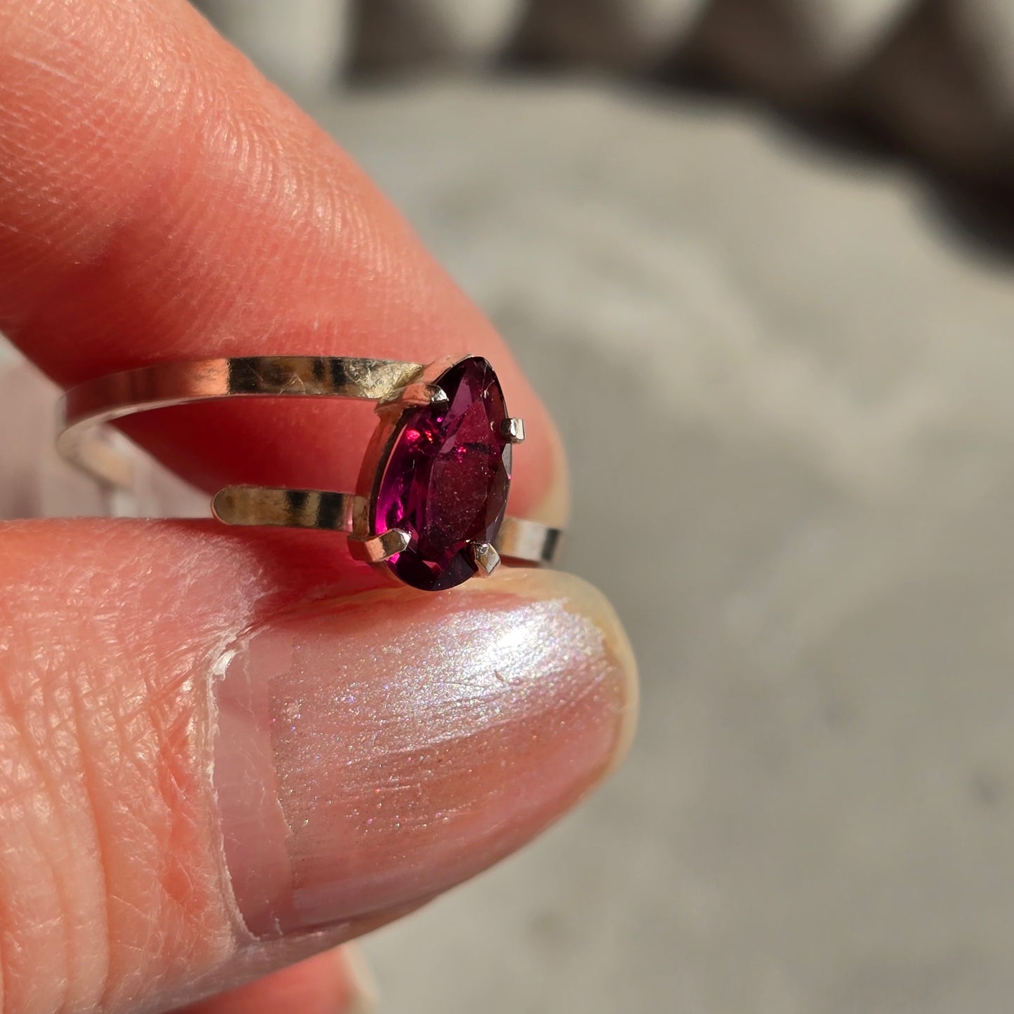 Garnet - Teardrop Silver Ring